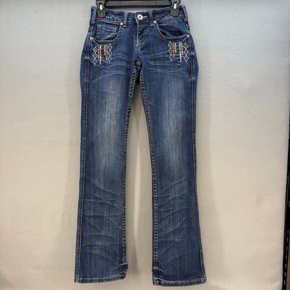 Cowgirl Tuff Jeans Women's 24x33 (0) Blue Aztec Mustang Boot Cut Embroidered - Picture 1 of 16